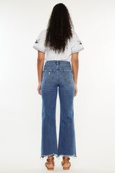 Kancan High Rise Slim Wide Leg Jeans - Comfort Stretch Denim with Raw Hem